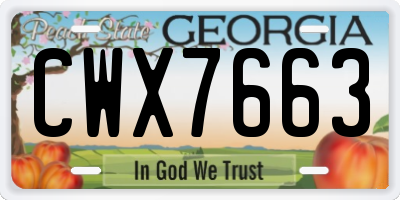 GA license plate CWX7663