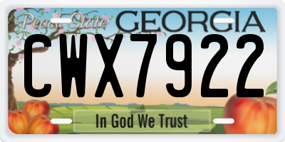GA license plate CWX7922