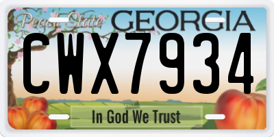 GA license plate CWX7934