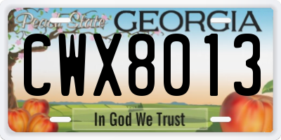 GA license plate CWX8013