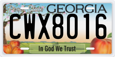 GA license plate CWX8016