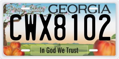 GA license plate CWX8102