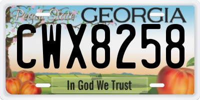 GA license plate CWX8258