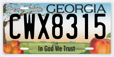 GA license plate CWX8315