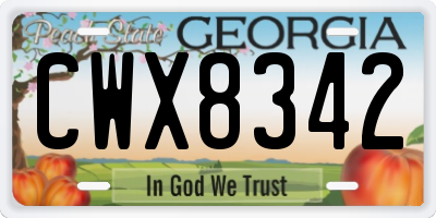 GA license plate CWX8342