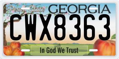 GA license plate CWX8363