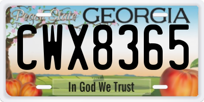 GA license plate CWX8365