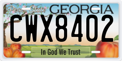 GA license plate CWX8402