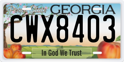 GA license plate CWX8403