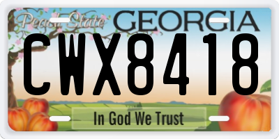 GA license plate CWX8418