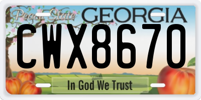 GA license plate CWX8670