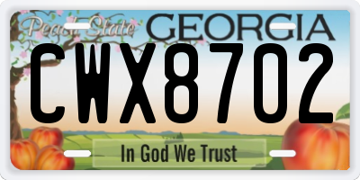 GA license plate CWX8702