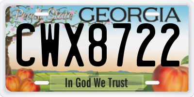 GA license plate CWX8722