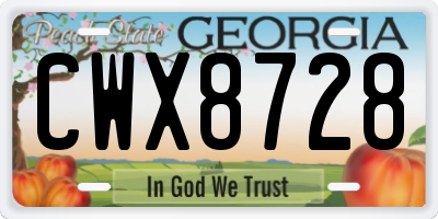 GA license plate CWX8728