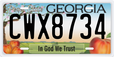 GA license plate CWX8734