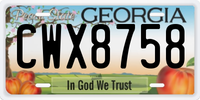GA license plate CWX8758