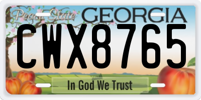 GA license plate CWX8765