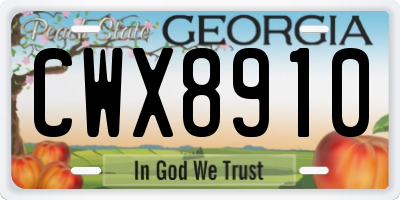 GA license plate CWX8910