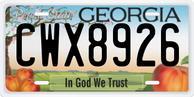 GA license plate CWX8926