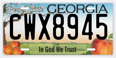 GA license plate CWX8945