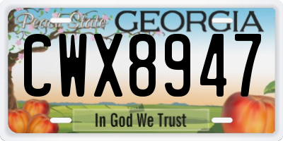 GA license plate CWX8947