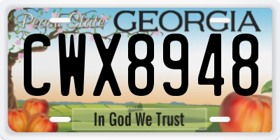 GA license plate CWX8948