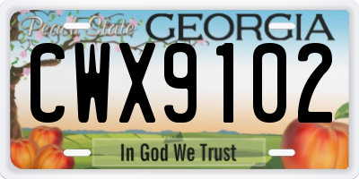 GA license plate CWX9102