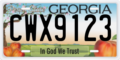 GA license plate CWX9123