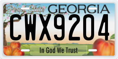 GA license plate CWX9204