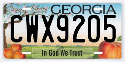 GA license plate CWX9205