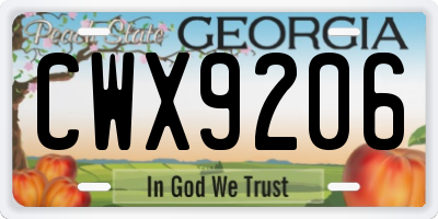 GA license plate CWX9206