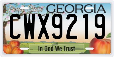 GA license plate CWX9219