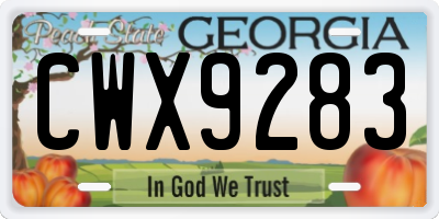 GA license plate CWX9283