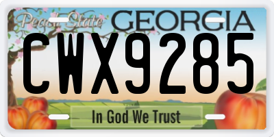 GA license plate CWX9285