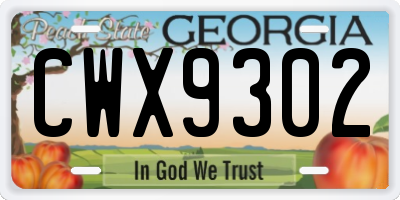 GA license plate CWX9302