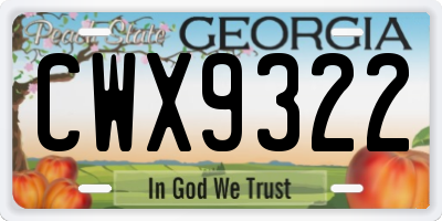 GA license plate CWX9322