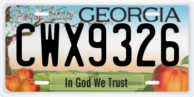 GA license plate CWX9326