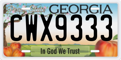 GA license plate CWX9333