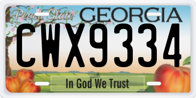 GA license plate CWX9334