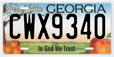 GA license plate CWX9340