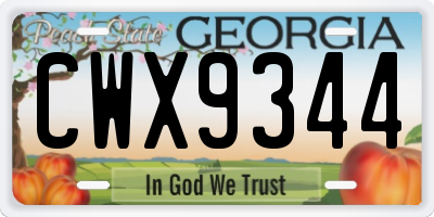 GA license plate CWX9344
