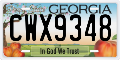 GA license plate CWX9348