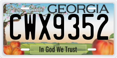 GA license plate CWX9352