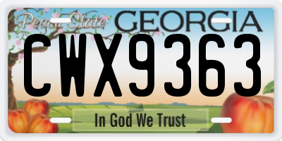 GA license plate CWX9363