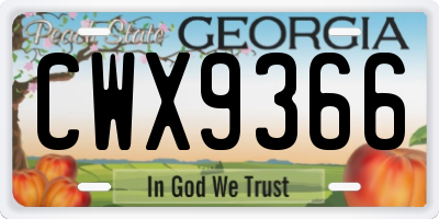 GA license plate CWX9366