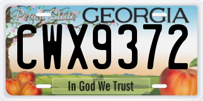 GA license plate CWX9372