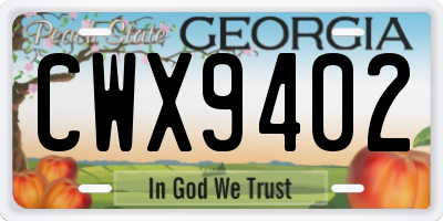 GA license plate CWX9402