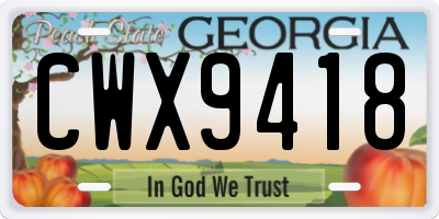 GA license plate CWX9418