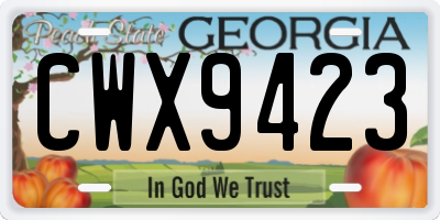 GA license plate CWX9423