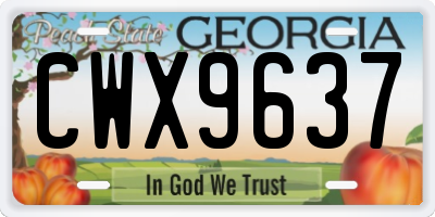 GA license plate CWX9637
